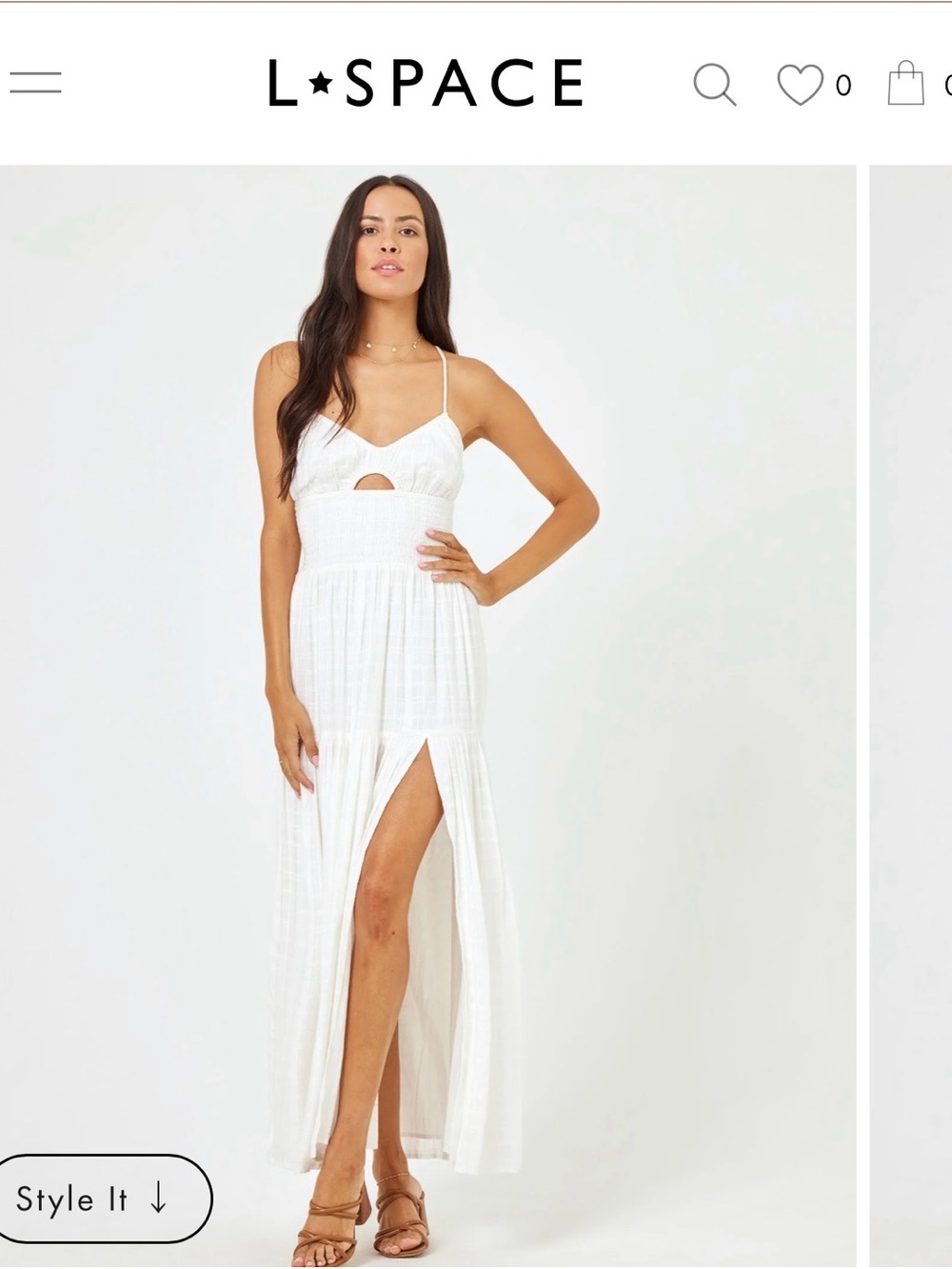 l*space White Maxi Dress with Front Cutout and Smocked Waist